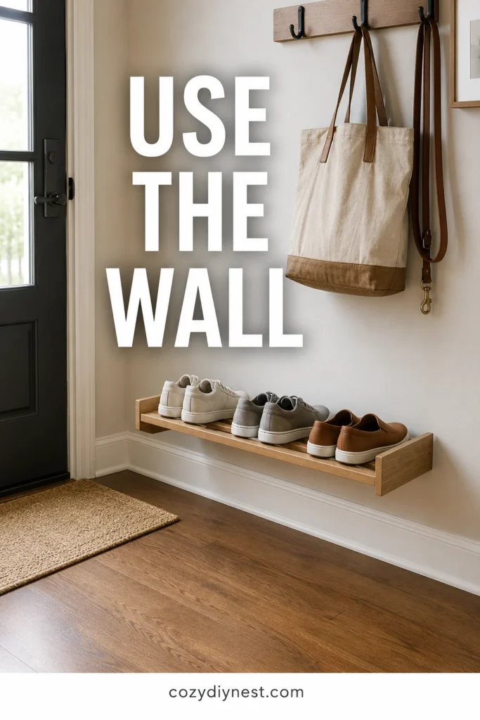 entryway shoe storage ideas using wall mounted shoe storage to free floor space