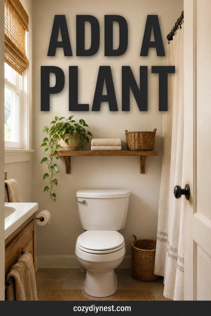 plant shelf above toilet with warm natural bathroom decor