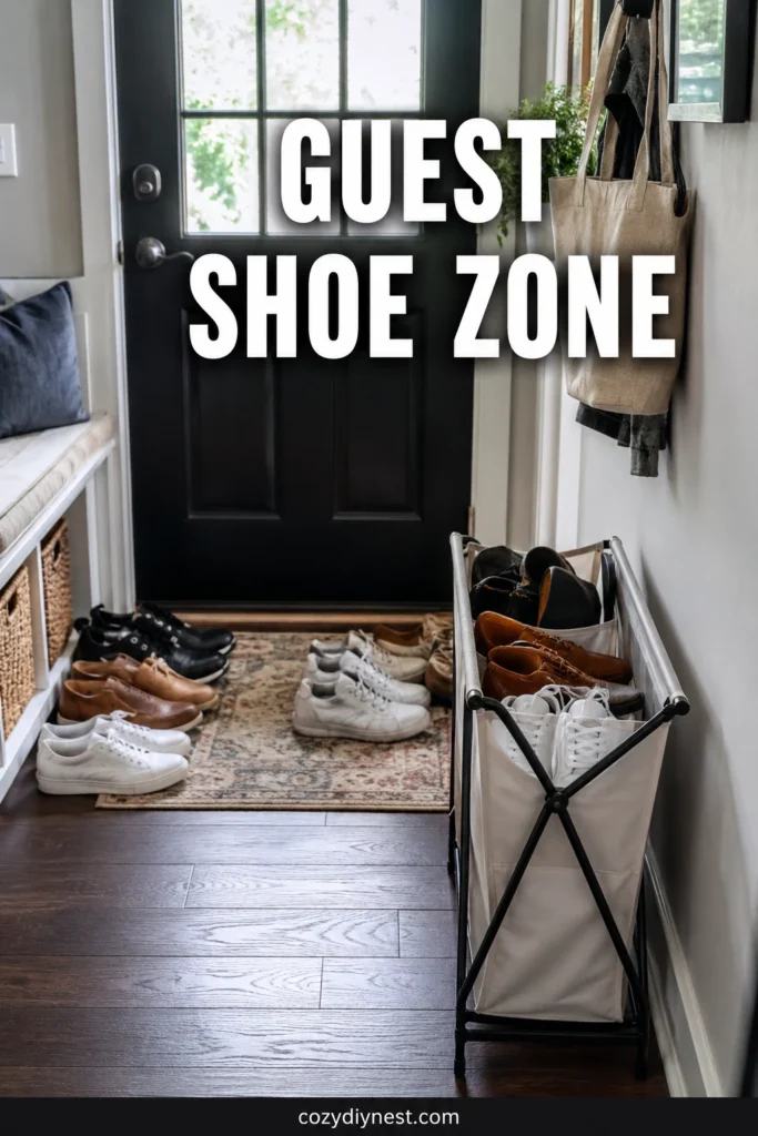 entryway shoe storage ideas creating a guest shoe zone with a basket in a small front entryway