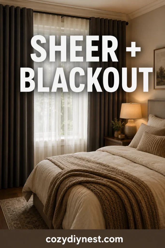 curtain layering ideas using sheer curtains and blackout panels in a cozy bedroom