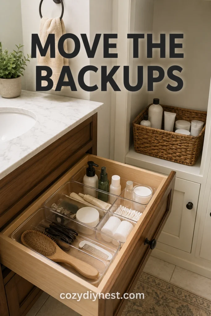 bathroom drawer organization with backups stored elsewhere