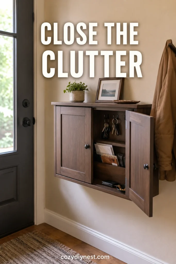 entryway wall storage ideas using closed wall storage to hide keys mail and small daily clutter