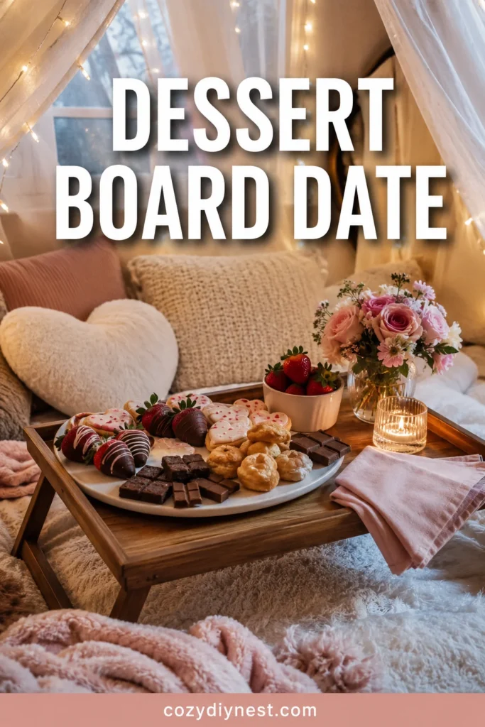 valentine fort ideas with a dessert board and cozy romantic date night tray