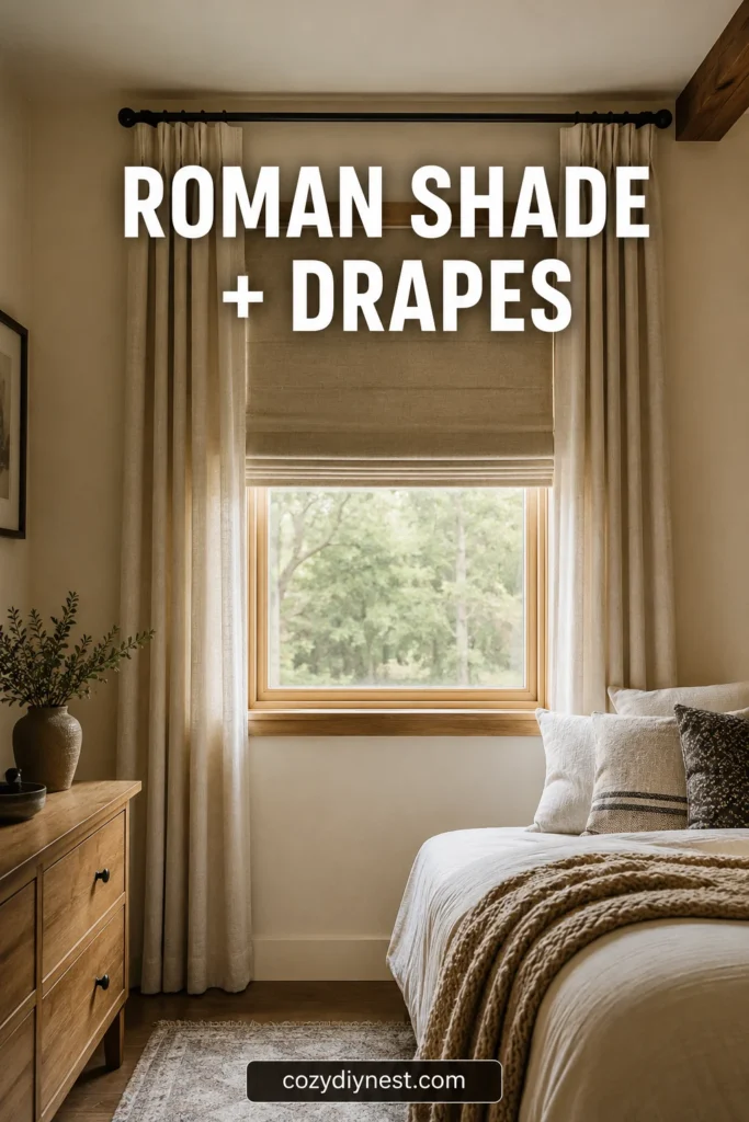 curtain layering ideas layering a roman shade under drapes for a tailored window treatment