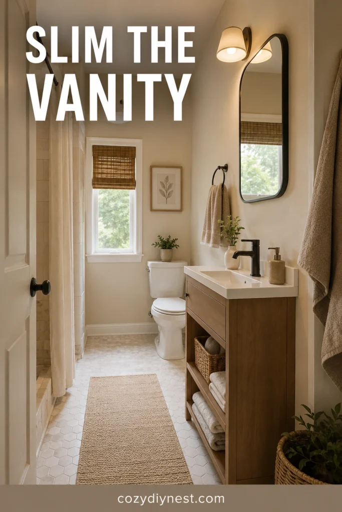 tiny bathroom ideas with slim vanity for small layout