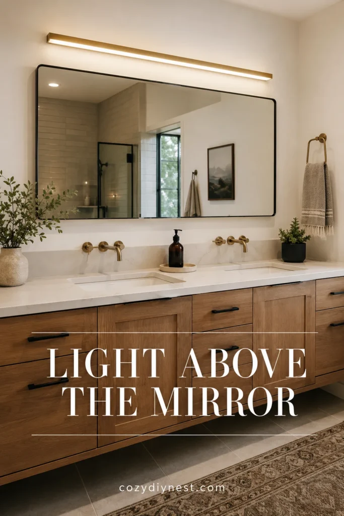 Bathroom Mirror Ideas: 21 Stunning Vanity Wall and Lighting Looks 11 bathroom vanity lighting over mirror with a long light fixture