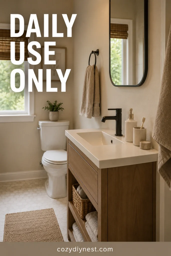 tiny bathroom ideas with clutter free vanity counter