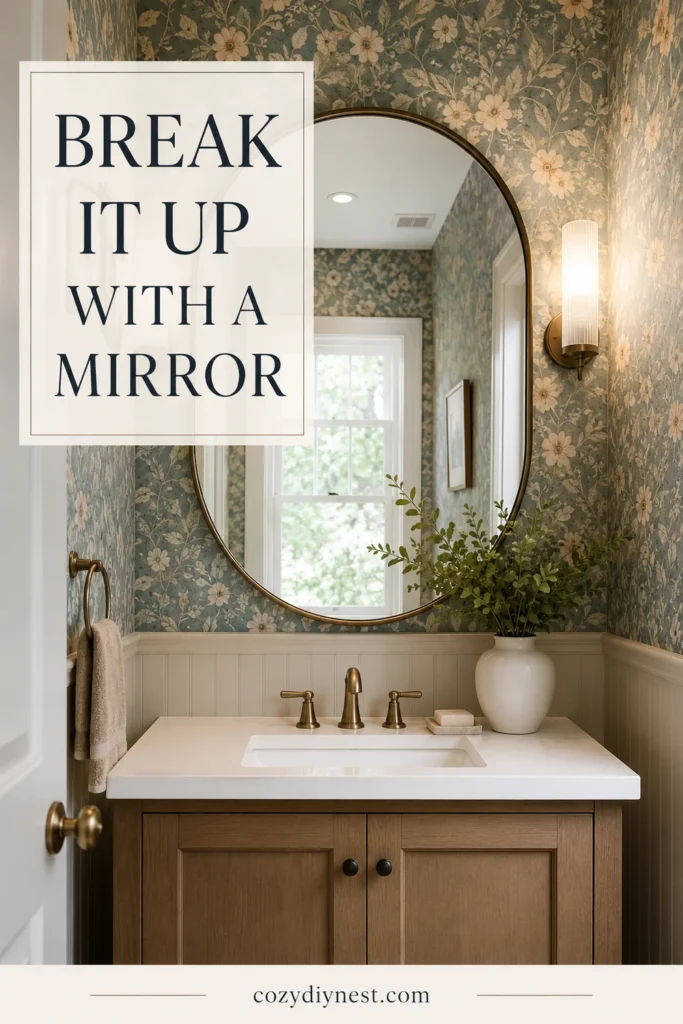 Bathroom Wallpaper Ideas: 18 Stunning Ways to Add Pattern to a Small Bathroom 13 bathroom wallpaper ideas with a large mirror breaking up the wall pattern