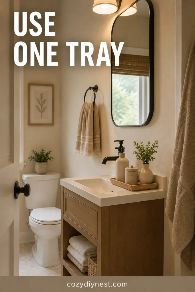 tiny bathroom ideas with small tray on vanity counter