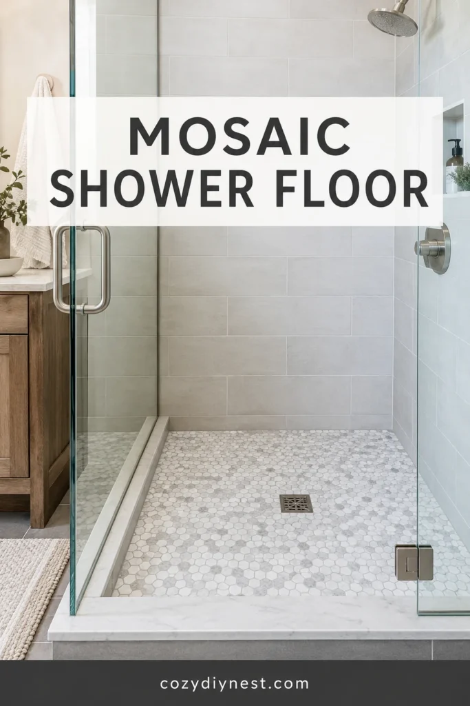 bathroom shower tile ideas with small mosaic tile on the shower floor