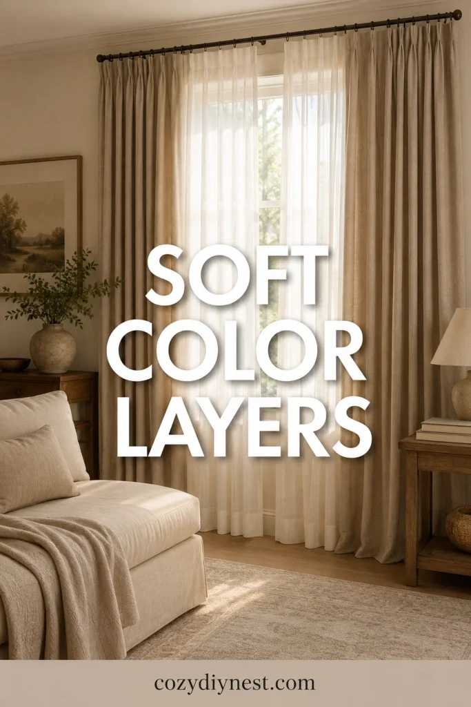 curtain layering ideas using soft related curtain colors like ivory taupe beige and warm white