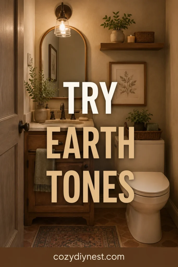 small half bathroom ideas with warm earth tones and guest decor