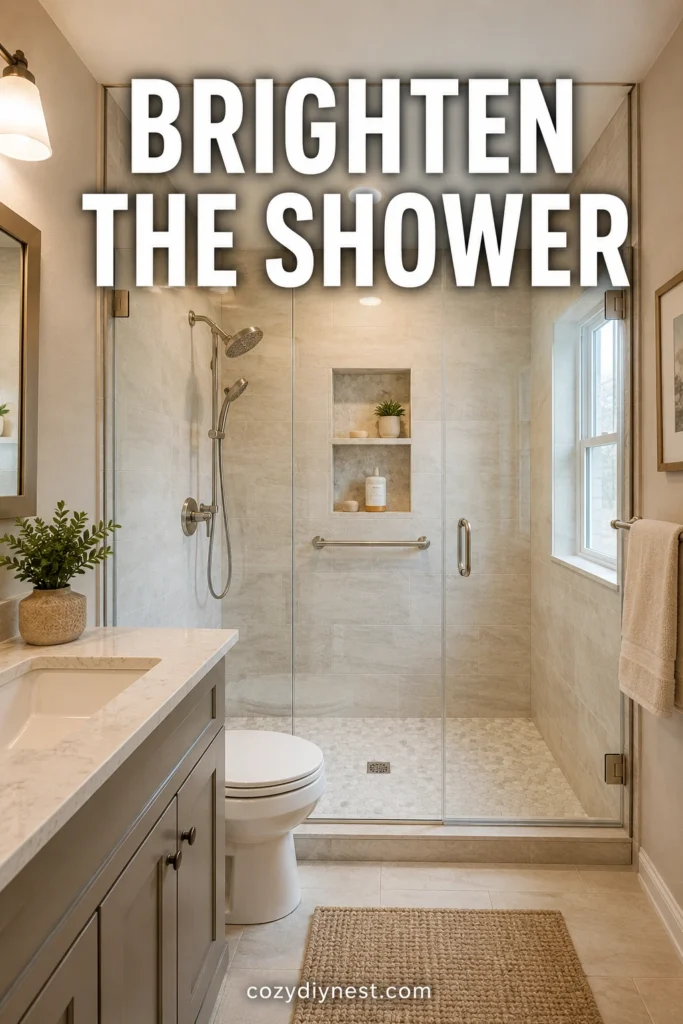walk in shower lighting ideas for a small bathroom with glass shower
