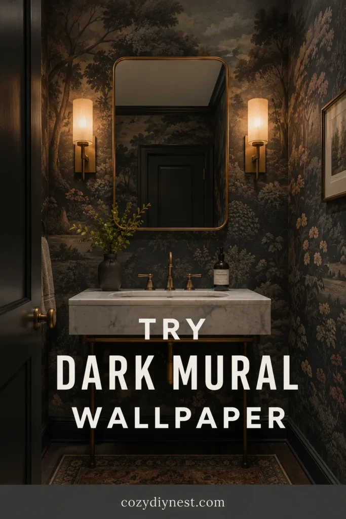 Bathroom Wallpaper Ideas: 18 Stunning Ways to Add Pattern to a Small Bathroom 15 bathroom wallpaper ideas with dark mural wallpaper in a moody powder room