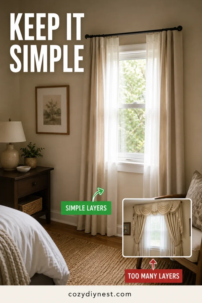 curtain layering ideas showing a tiny window with simple layers that do not feel overcrowded