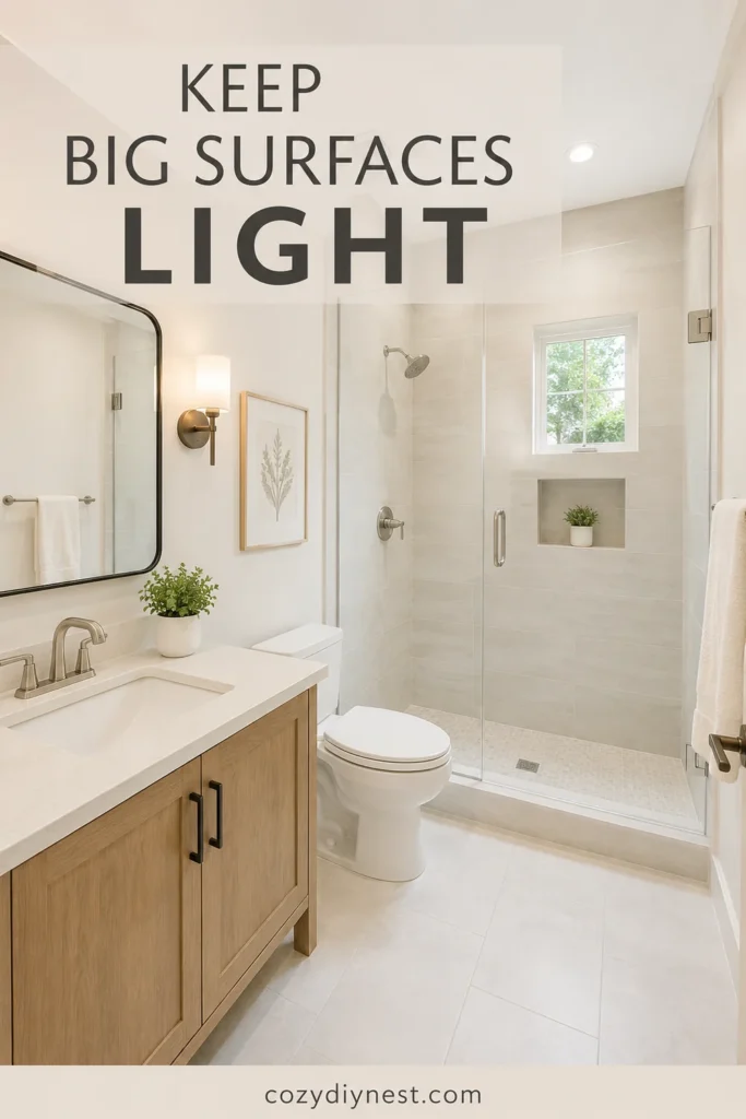 small bathroom tile ideas with light tile on the largest surfaces