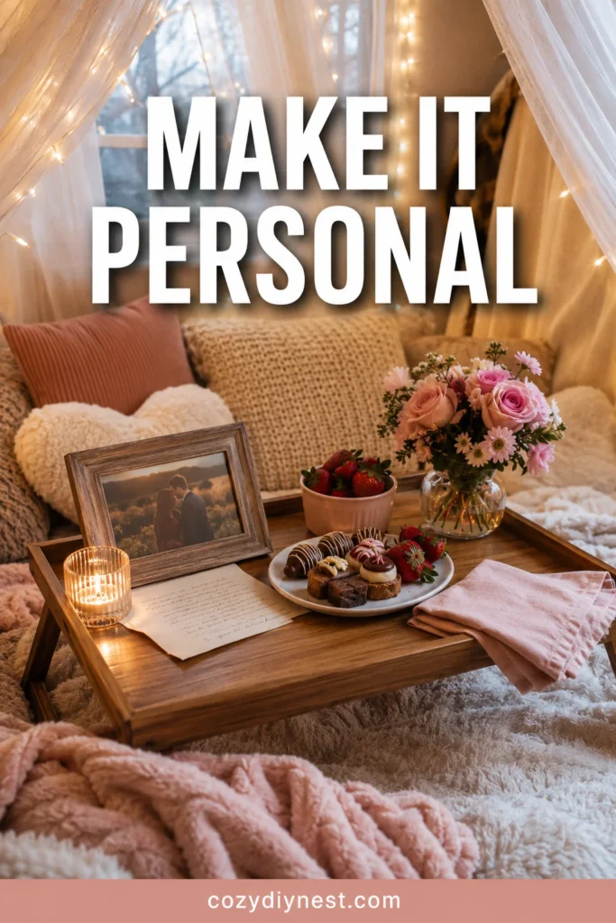 valentine fort ideas with a personal romantic detail like a framed photo note and favorite blanket