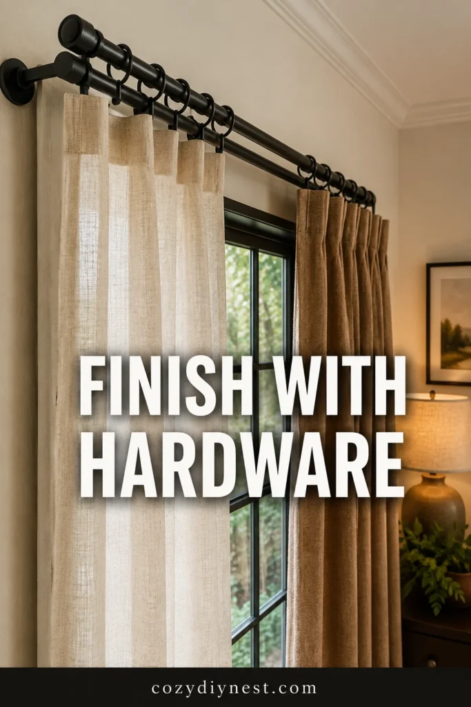 curtain layering ideas showing finished curtain hardware supporting sheer curtains and drapes