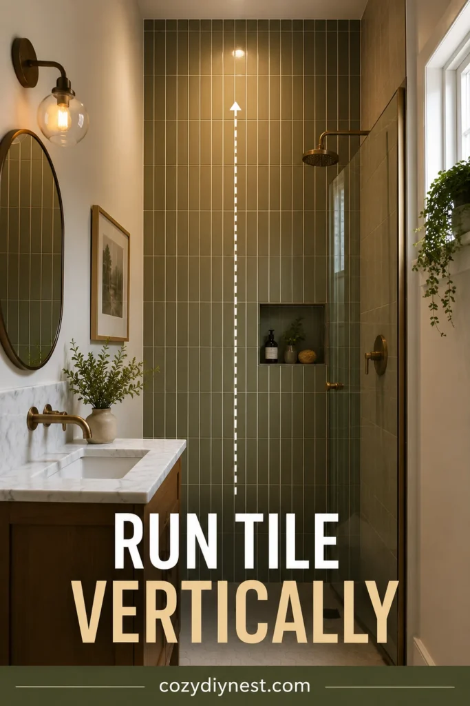 small bathroom tile ideas with vertical tile making the wall feel taller