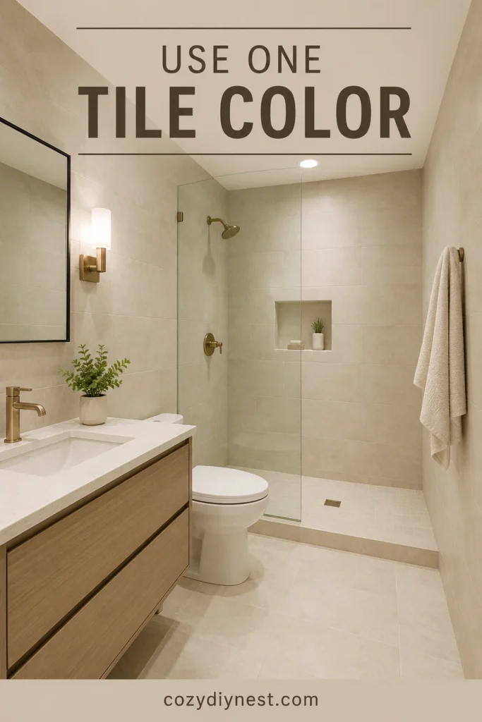 bathroom tile ideas with one tile color across walls and floors