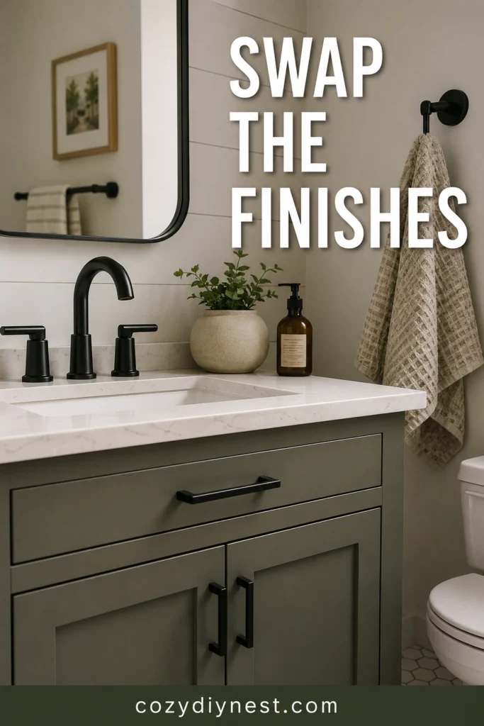 small bathroom remodel ideas with updated faucet and cabinet hardware