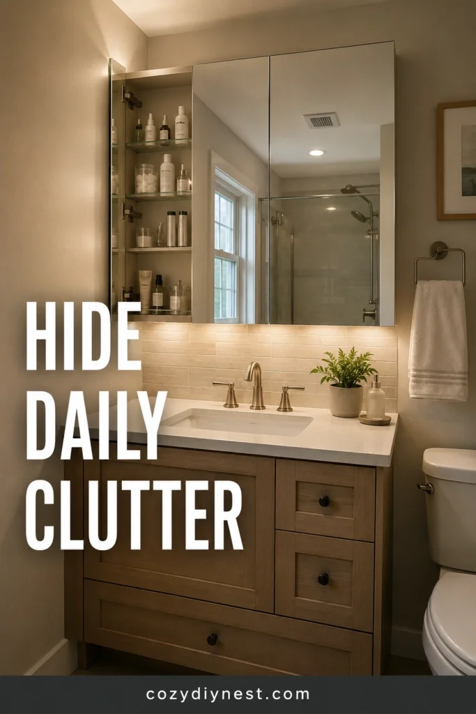 small bathroom remodel ideas with mirrored medicine cabinet storage