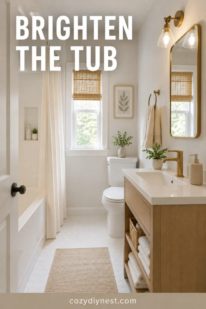tiny bathroom ideas with bright tub and shower combo
