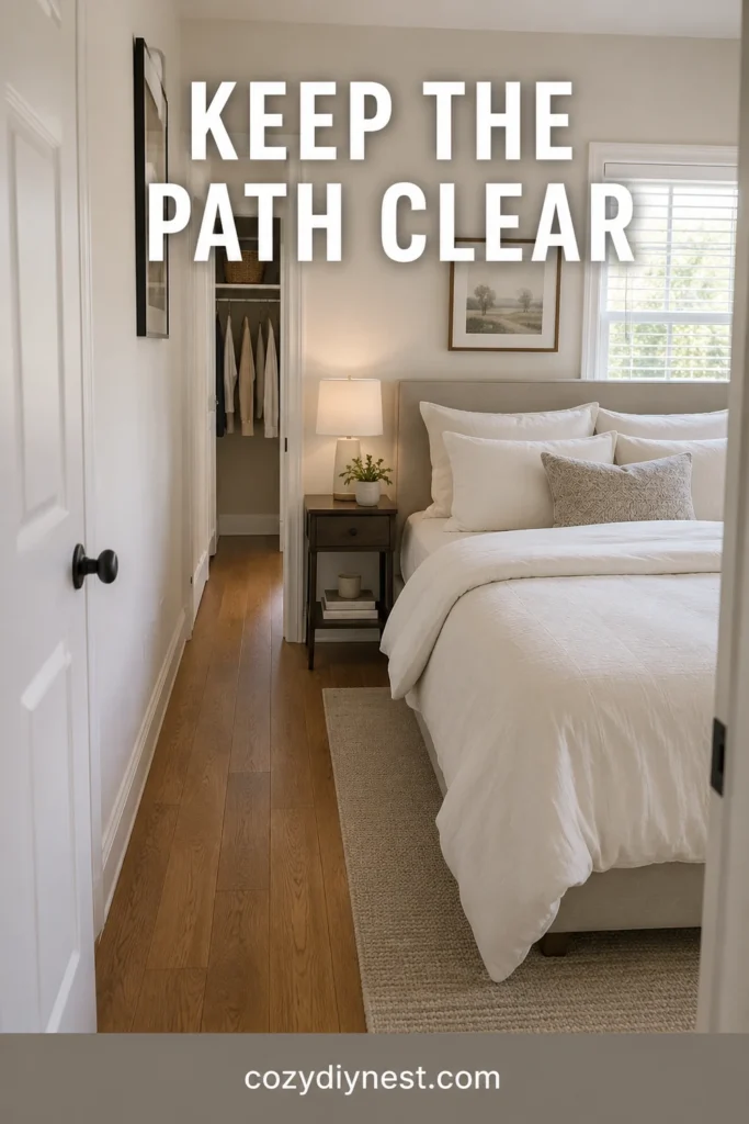 small bedroom layout ideas with a clear walking path around the bed