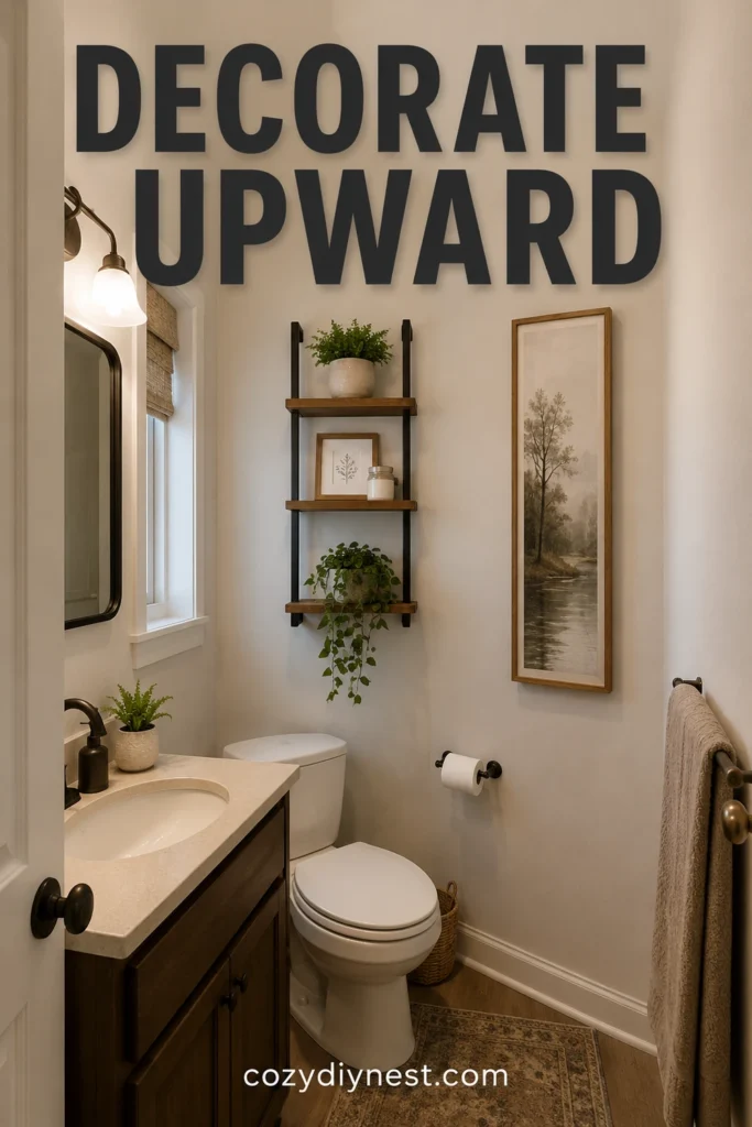 tiny bathroom decor ideas with small vertical wall decor