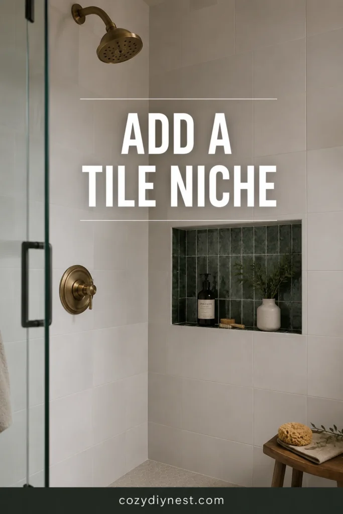 green bathroom ideas with a green tile shower niche