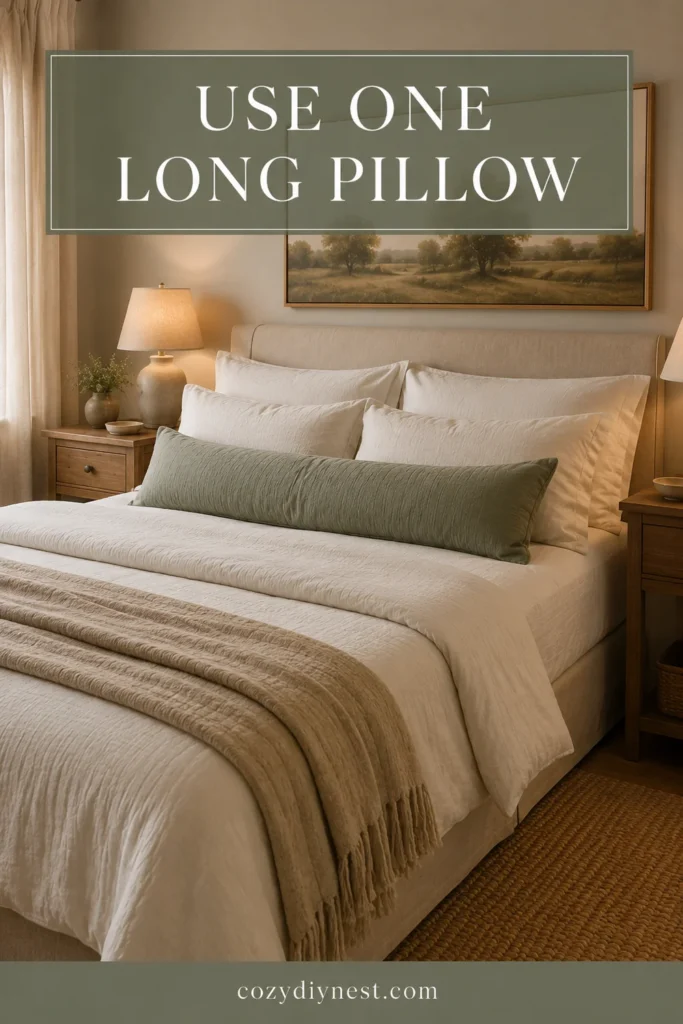 sage green bedroom ideas with one long sage lumbar pillow cream bedding and warm light