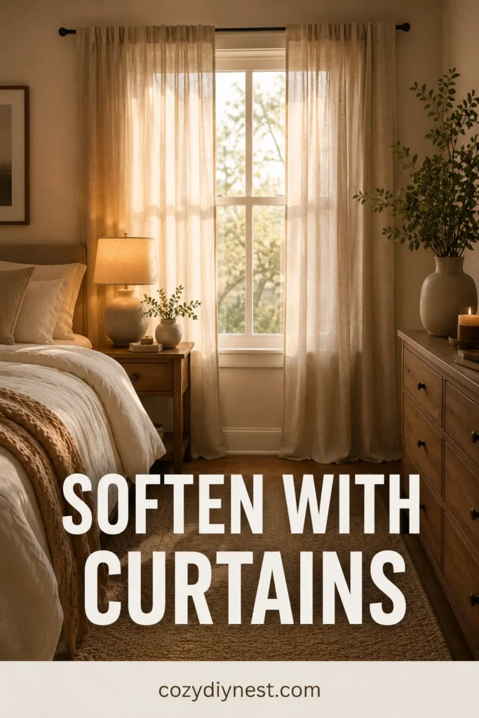 cozy bedroom ideas with soft linen curtains warm bedding and natural light