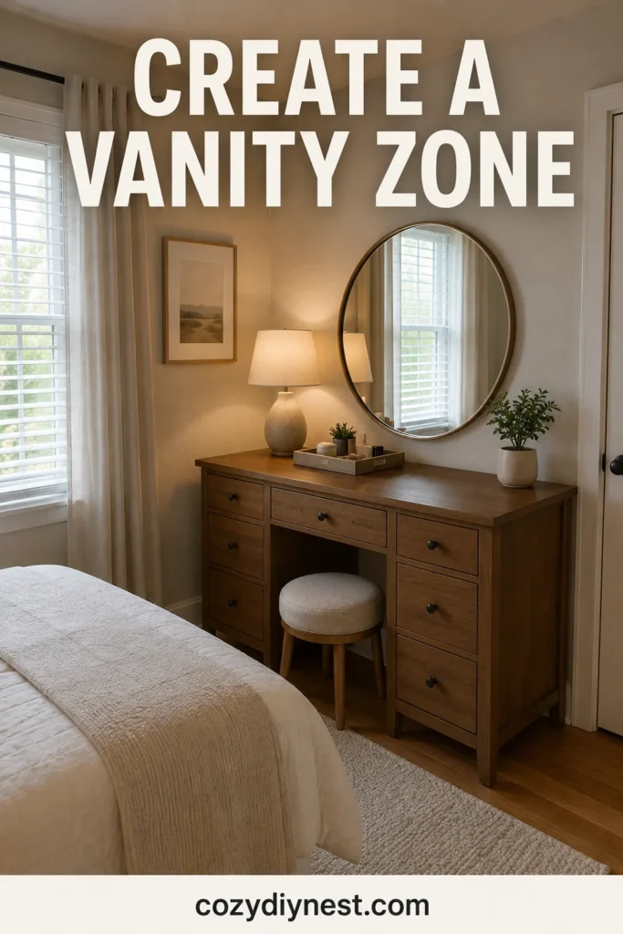 small bedroom layout ideas with a dresser used as a vanity zone