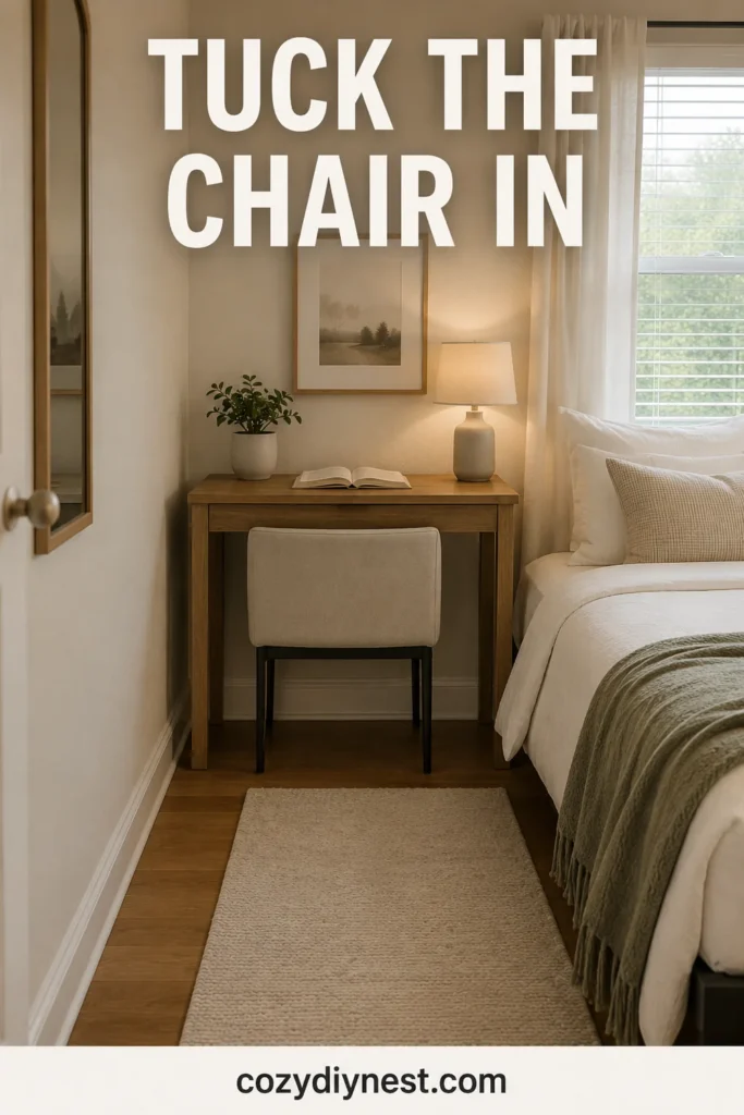 small bedroom layout ideas with a slim chair tucked under a desk