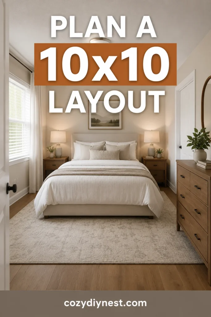 small bedroom layout ideas with a 10x10 bedroom layout and centered bed