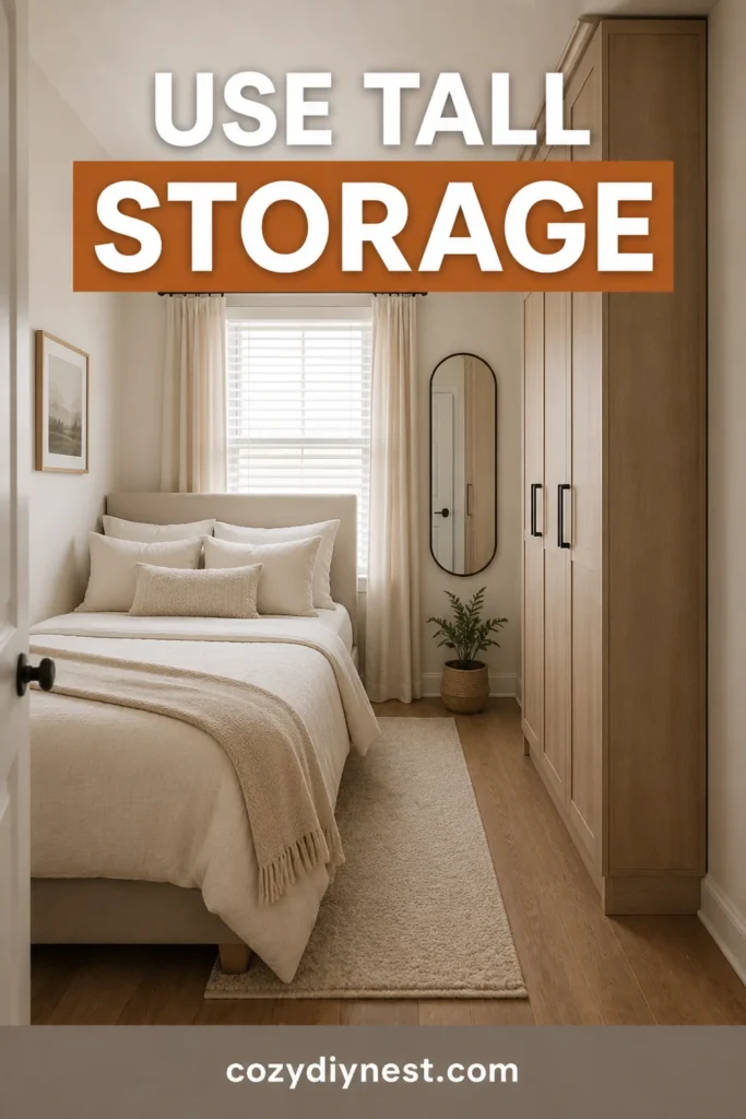 small bedroom layout ideas with a tall wardrobe instead of wide furniture