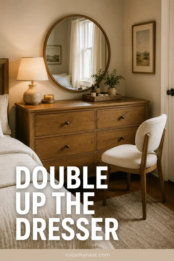Small Bedroom Storage Ideas: 21 Genius Ways to Maximize Every Inch 15 small bedroom storage ideas with a dresser used as a vanity and mirror