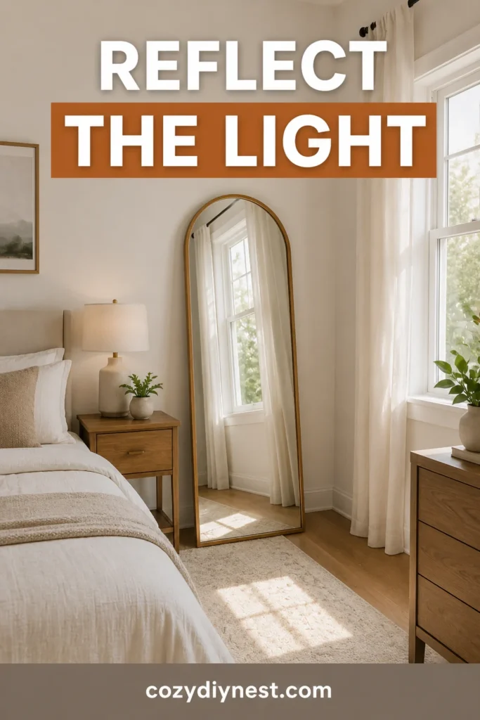 small bedroom layout ideas with a mirror placed to reflect natural light