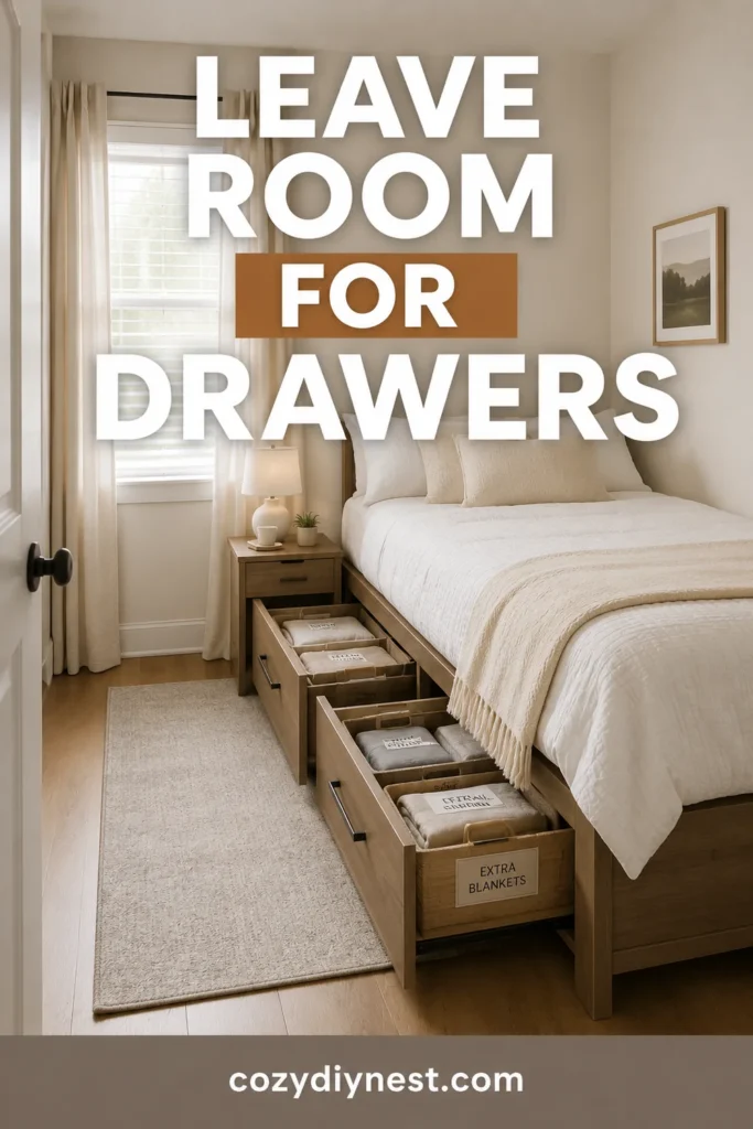 small bedroom layout ideas with a storage bed and room to open the drawers