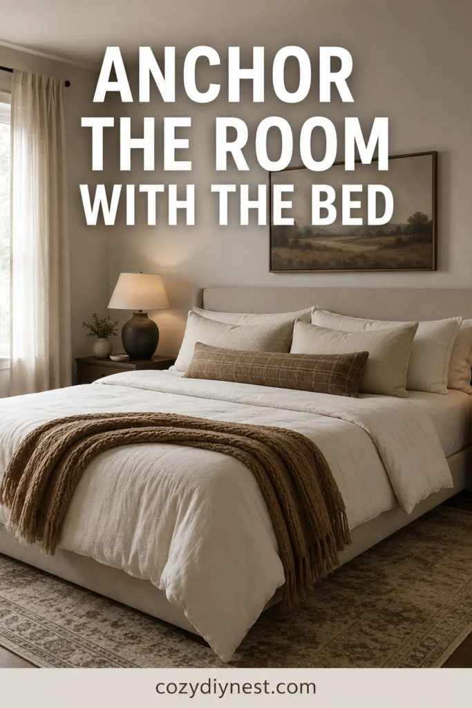 cozy bedroom ideas aesthetic with the bed as the visual anchor cream bedding and warm decor