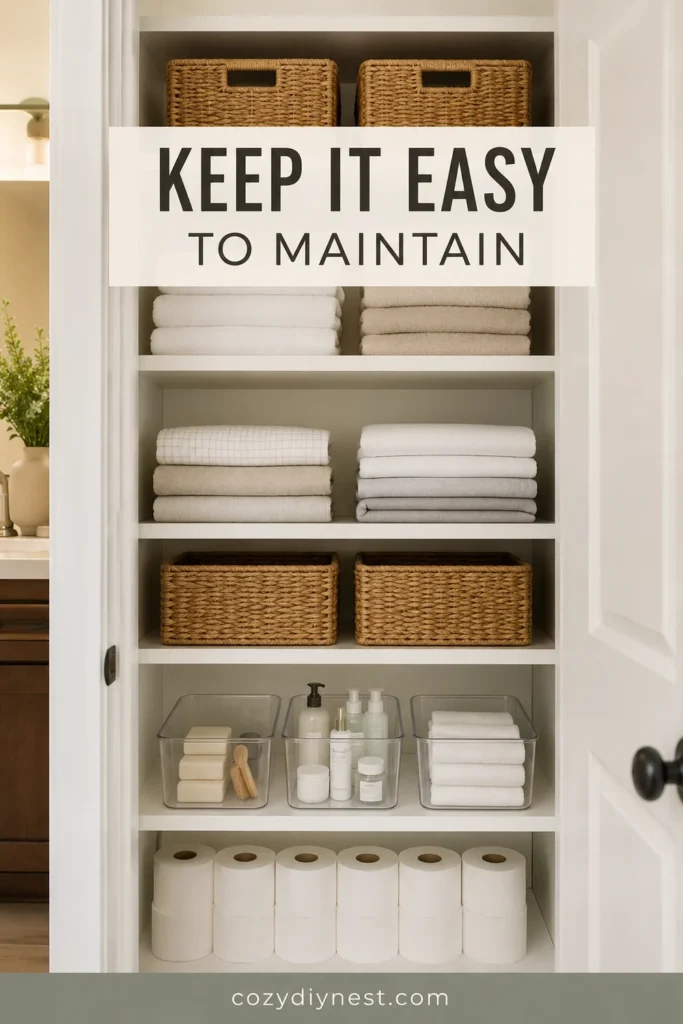 Linen Closet Organization Ideas: 21 Smart Ways to Organize Towels, Sheets, Bins, and Bathroom Essentials 21 linen closet organization ideas with folded towels sheet sets woven baskets clear bins toilet paper storage and bathroom essentials