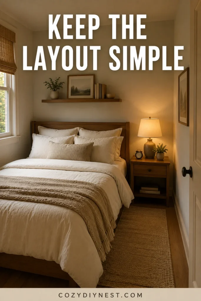 cozy bedroom ideas with a simple small bedroom layout warm lamp and soft bedding
