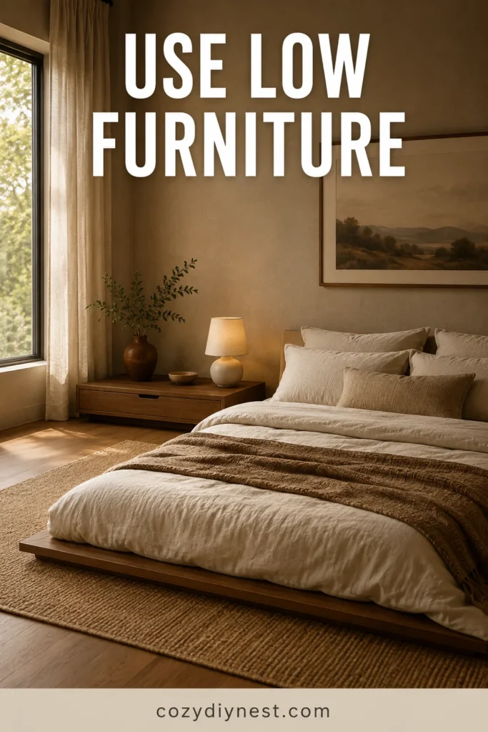 cozy bedroom ideas with a low bed low nightstand and relaxed warm styling