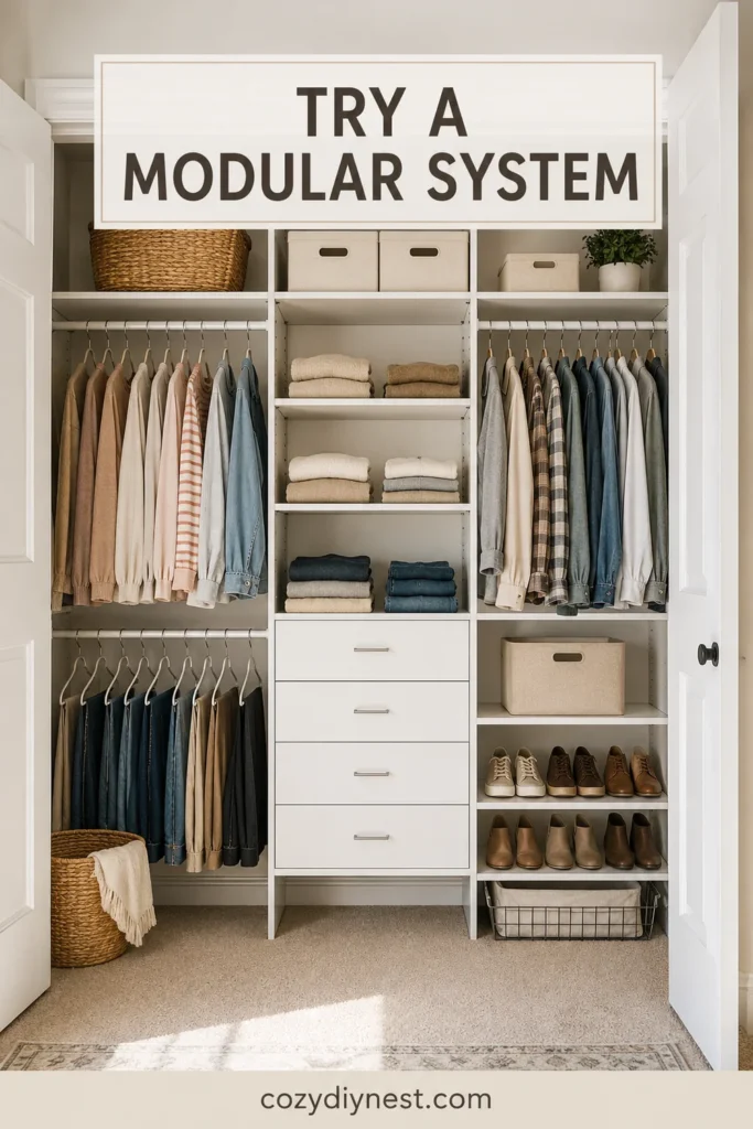 Closet Organization Ideas: 31 Smart Ways to Maximize Clothes, Shoes, Shelves, and Storage 24 closet organization ideas with budget modular closet system shelves drawers double rods shoe storage bins and matching hangers