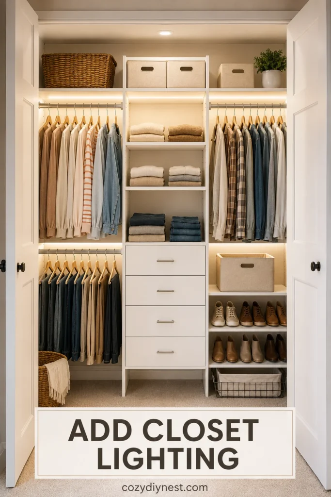 Closet Organization Ideas: 31 Smart Ways to Maximize Clothes, Shoes, Shelves, and Storage 28 closet organization ideas with soft closet lighting matching hangers folded clothes shoe shelves and storage bins